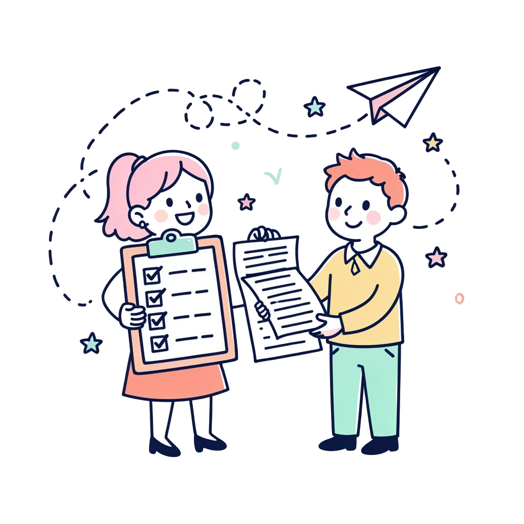 Friendly cartoon illustration of a recruiter welcoming a new candidate